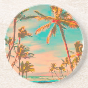 PixDezines Vintage Hawaiiansk Strandscen Underlägg Sandsten