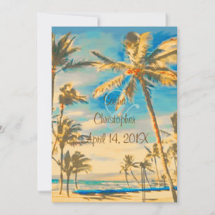 PixDezines vintage hawaiianskt strand/ceruleanblåt Inbjudningar