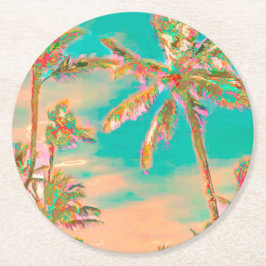 PixDezines Vintage Hawaiianskt strand/Grönblått Underlägg Papper Rund