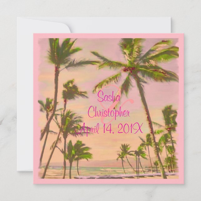 PixDezines vintage hawaiianskt strand/pink Inbjudningar (Framsida)