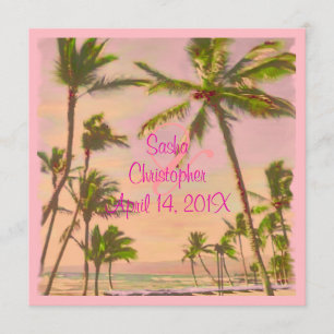 PixDezines vintage hawaiianskt strand/pink Inbjudningar