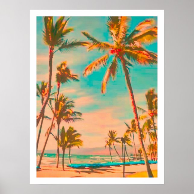 PixDezines Vintage hawaiianskt strand Poster (Framsidan)