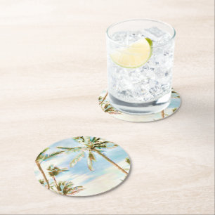 PixDezines Vintage hawaiianskt tema/ blekblå himme Underlägg Papper Rund
