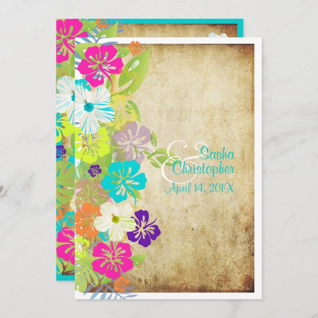 PixDezines VINTAGE HIBISCUS LEIS/LUAU/DIY Färger Inbjudningar (Fram/baksida)