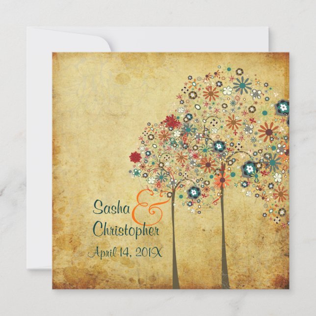 PixDezines, Vintage - höstblobommar Inbjudningar (Framsida)