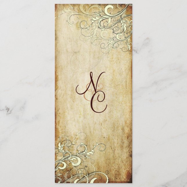 PixDezines vintage-kräm snurrar bröllopsprogram Program (Framsida)