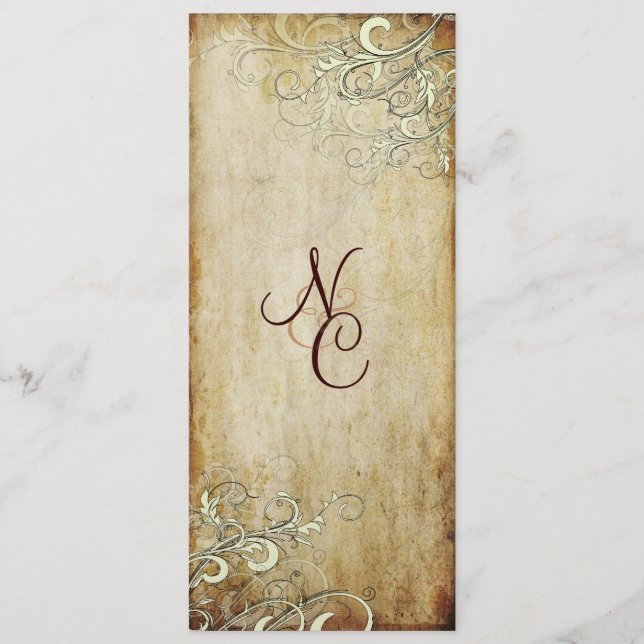 PixDezines vintage-kräm snurrar bröllopsprogram Program (Framsida)