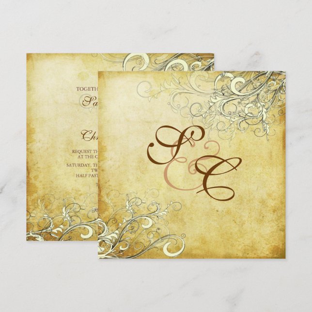 PixDezines vintage-krämsnar Inbjudningar (Fram/baksida)