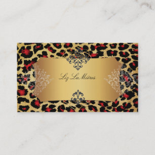 PixDezines Vintage leopard+damask Visitkort