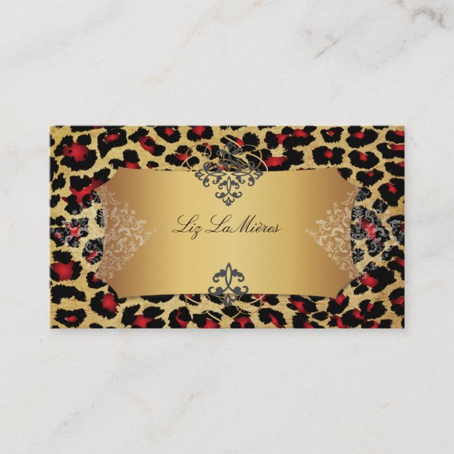PixDezines Vintage leopard+damask Visitkort (Framsida)