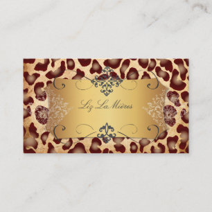 PixDezines VINTAGE LEOPARD+LACE DAMASK Visitkort