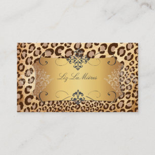 PixDezines VINTAGE LEOPARD+SNÖRE DAMASK Visitkort