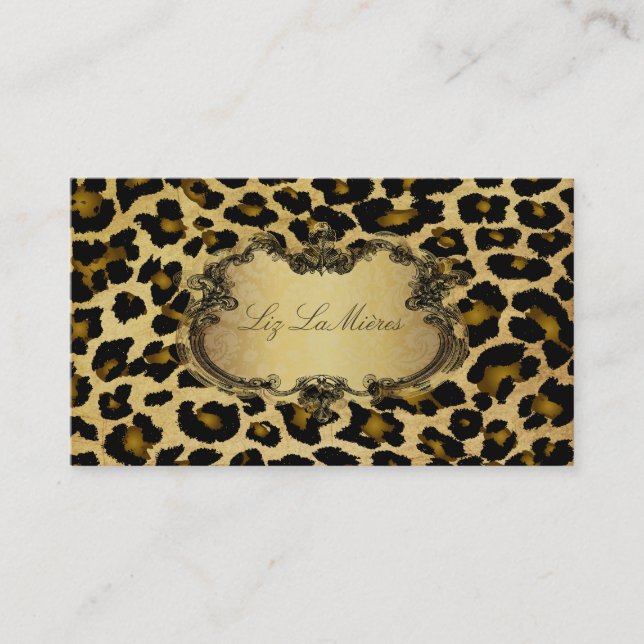 PixDezines Vintage leopard Visitkort (Framsida)