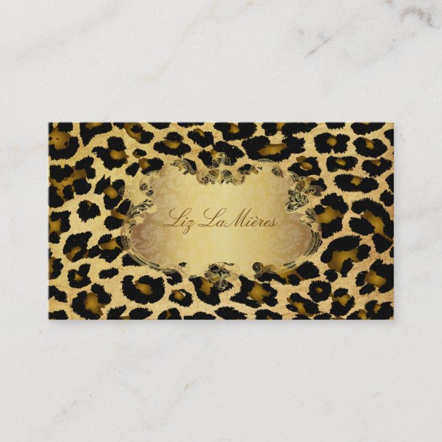 PixDezines Vintage leopard Visitkort (Framsida)