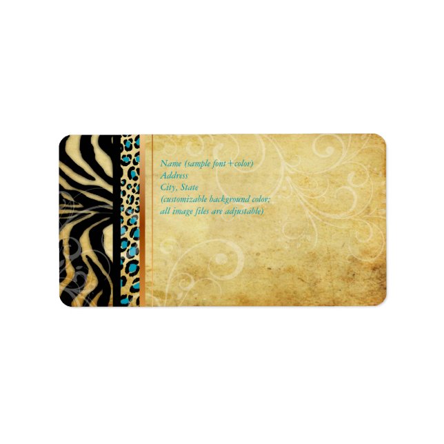 PixDezines vintage leopard+zebra Adressetikett (Framsidan)