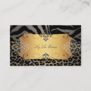 PixDezines Vintage leopard, zebra + damm Visitkort