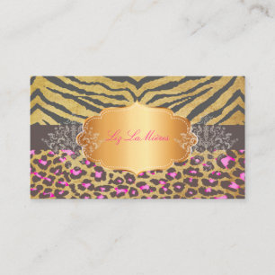PixDezines VINTAGE LEOPARD+ZEBRA+FAUX+GOLD+LABEL Visitkort