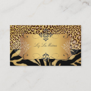 PixDezines VINTAGE LEOPARD+ZEBRA+FAUX+GOLD+LABEL Visitkort