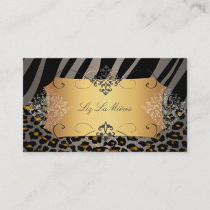 PixDezines VINTAGE LEOPARD+ZEBRA+FAUX+GULD+ETIKETT Visitkort