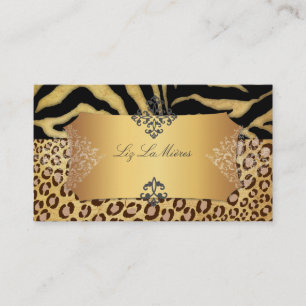 PixDezines VINTAGE LEOPARD+ZEBRA+FAUX+GULD+ETIKETT Visitkort