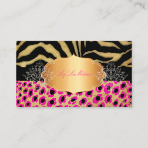 PixDezines VINTAGE LEOPARD+ZEBRA+FAUX+GULD+ETIKETT Visitkort