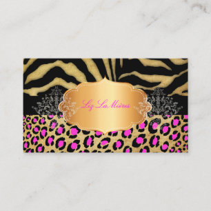 PixDezines VINTAGE LEOPARD+ZEBRA+FAUX+GULD+ETIKETT Visitkort