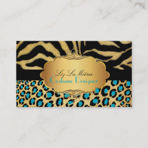 PixDezines VINTAGE LEOPARD+ZEBRA+FAUX+GULD+ETIKETT Visitkort