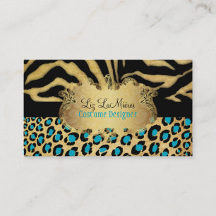 PixDezines VINTAGE LEOPARD+ZEBRA+FAUX+GULD+LABEL Visitkort