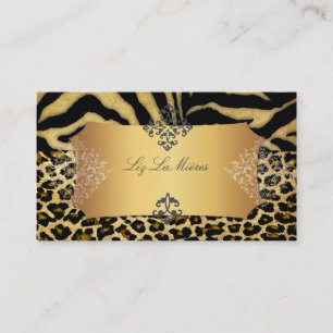 PixDezines VINTAGE LEOPARD+ZEBRA+FAUX+GULD+LABEL Visitkort