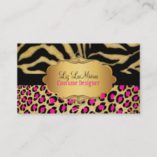 PixDezines VINTAGE LEOPARD+ZEBRA+FAUX+GULD+LABEL Visitkort