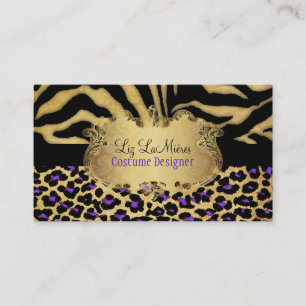 PixDezines VINTAGE LEOPARD+ZEBRA+FAUX+GULD+LABEL Visitkort