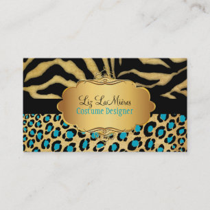 PixDezines VINTAGE LEOPARD+ZEBRA+FAUX+GULD+LABEL Visitkort