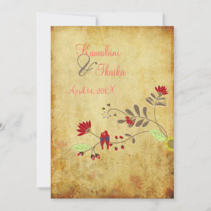 PixDezines Vintage Love birds, faux parchment Inbjudningar
