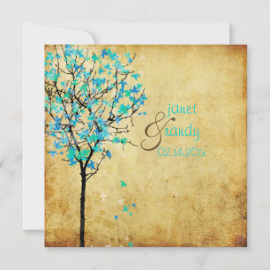 PixDezines vintage maple träd/teal+blue Inbjudningar