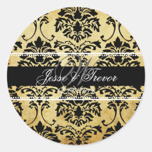 PixDezines Vintage Monogram Florentius Damask Runt Klistermärke