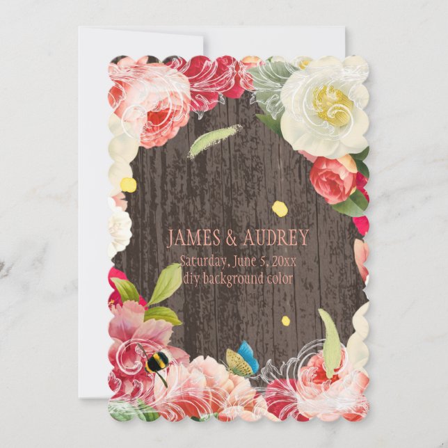 PixDezines vintage peonies, rosor/redoute Inbjudningar (Framsida)