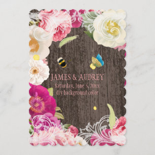 PixDezines vintage peonies, rosor/redoute Inbjudningar