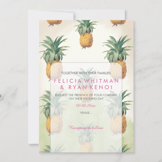 PixDezines Vintage Pinapples/DIY-bakgrund Inbjudningar (Baksida)