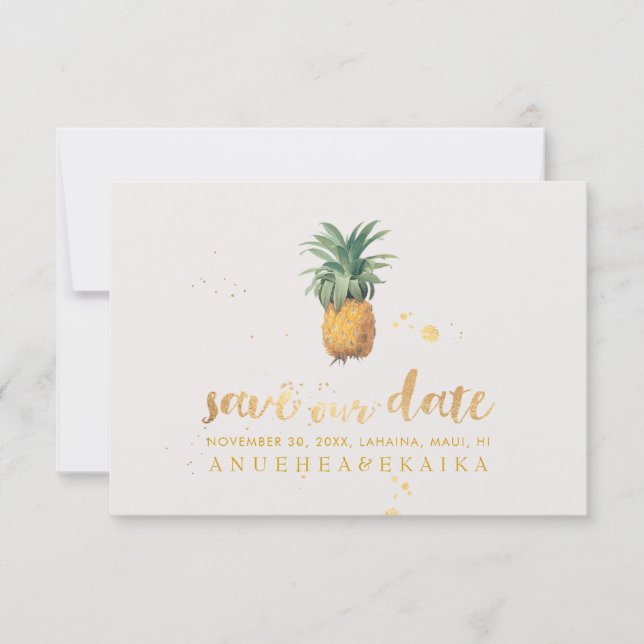 PixDezines Vintage Pineapple/Faux Guld BrushScript Spara Datumet (Framsida)
