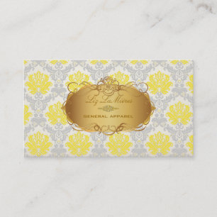 PixDezines vintage piqué damask/gult+grått Visitkort