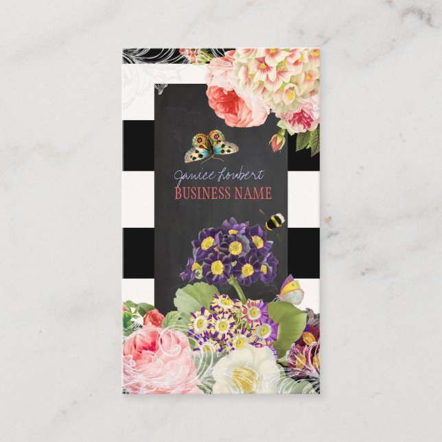 PixDezines vintage primrose, peonier Visitkort (Framsida)