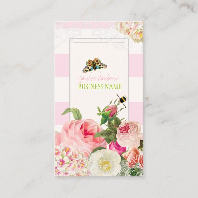 PixDezines vintage primrose, peonies Visitkort (Framsida)