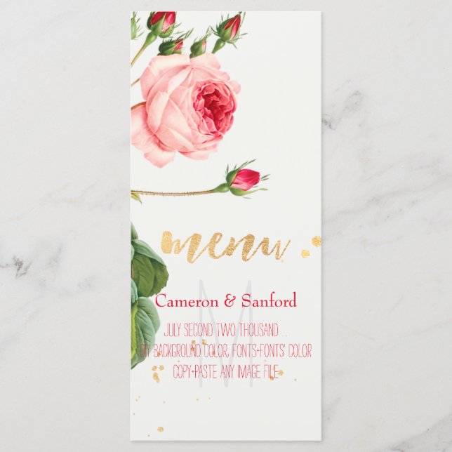 PixDezines Vintage Ro/Peonies/Menu Meny (Framsida)