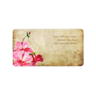 PixDezines Vintage Rosa Hibiscus/Faux Parchment Adressetikett