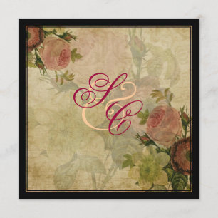 PixDezines-vintage, rosor Inbjudningar