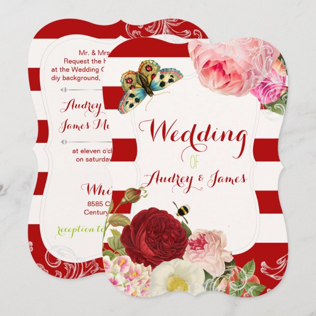 PixDezines vintage rosor/peonies/primrose Inbjudningar (Fram/baksida)