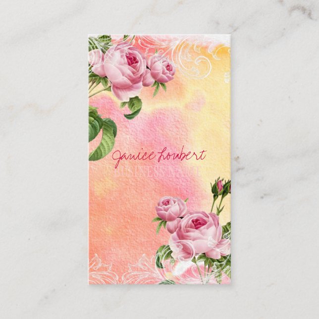 PixDezines, vintage rosor/vattenfärg Visitkort (Framsida)