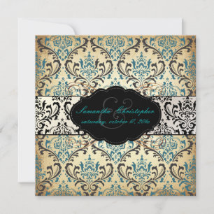 PixDezines Vintage Rossi Damask, Teal Inbjudningar