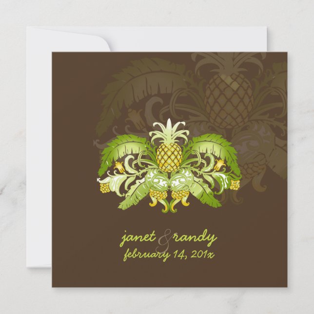 PixDezines Vintage Royal Hawaiiansk ananas Inbjudningar (Framsida)