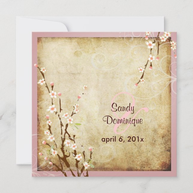 PixDezines Vintage Sakura, DIY färger! Inbjudningar (Framsida)
